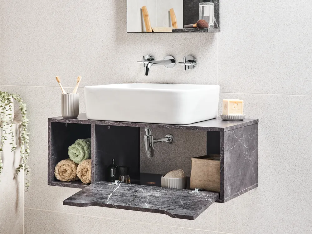 Szafka łazienkowa wisząca pod umywalkę CASCAVEL 80 cm Czarny marmur_984061