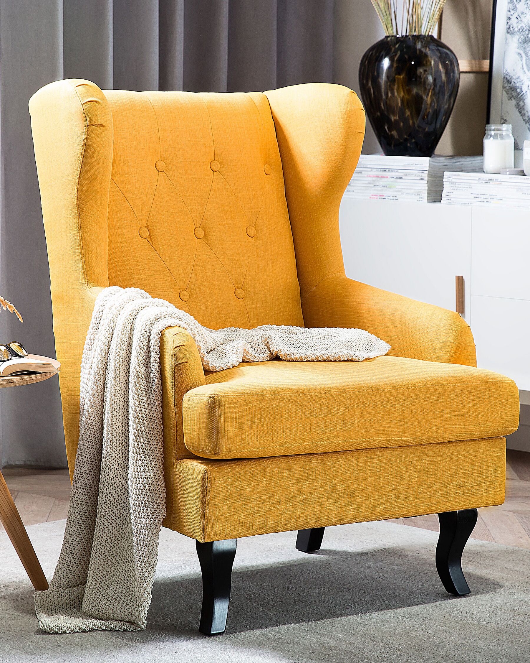 Fabric Wingback Chair Yellow ALTA_751369