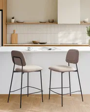 Set of 2 Bar Chairs DUETTE Faux Linen Taupe_986889