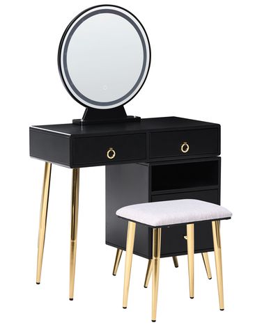 Dressing Table with Mirror and Stool YVES LED Black