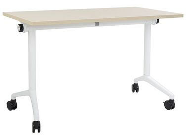 Folding Office Desk with Casters 120 x 60 cm Light Wood and White CAVI