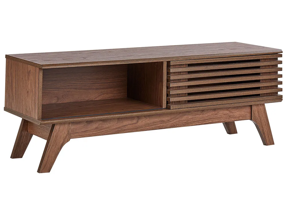 Meuble TV design bois sculpté et métal pour salon