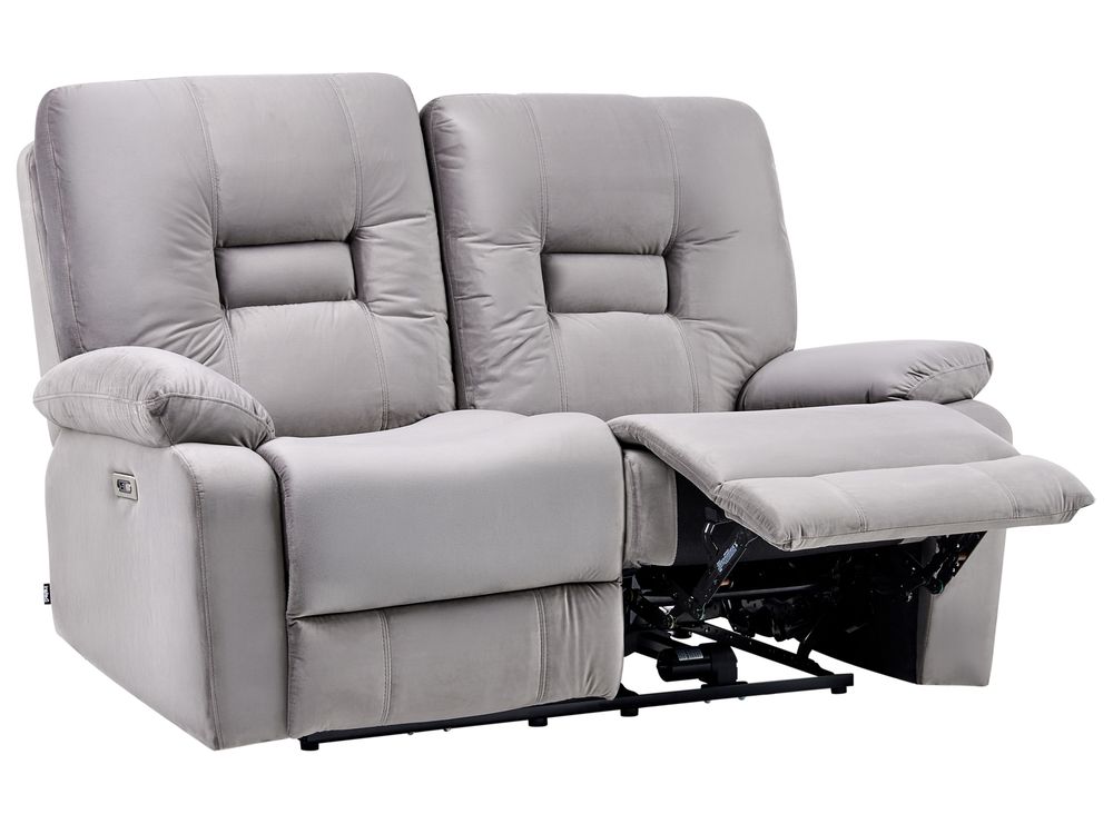 Sofa elektrisch verstellbar 2-Sitzer BERGEN Samtstoff Grau