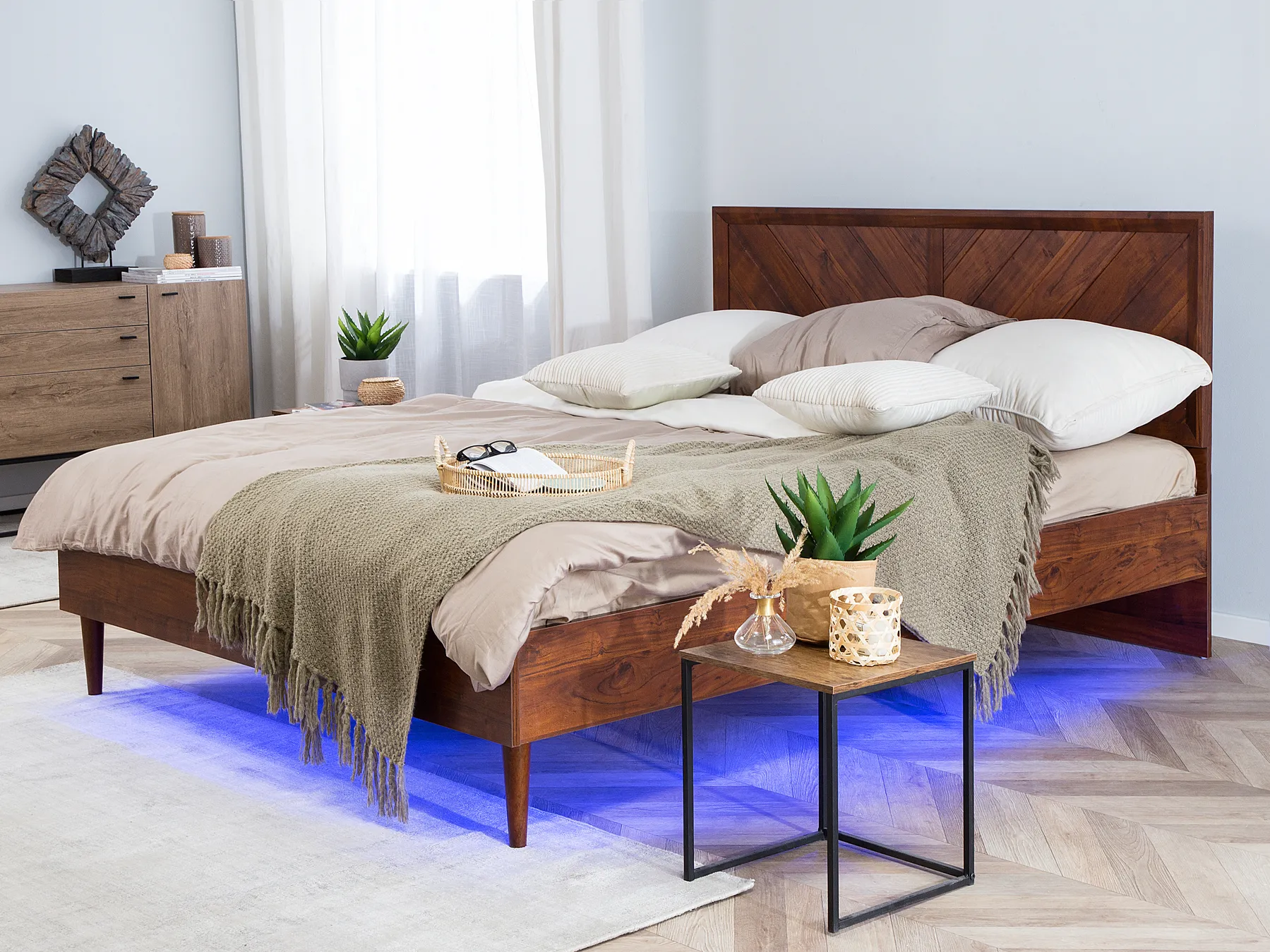 Bed with LED MIALET 140 x 200 cm (EU Double) Dark Brown_748075