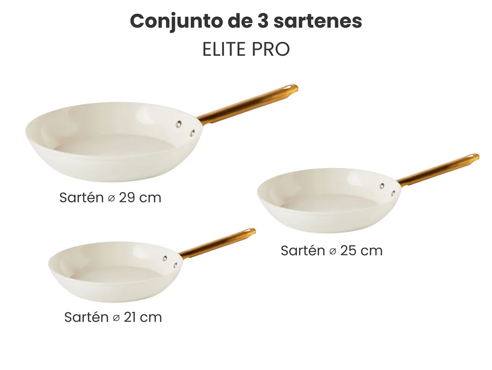 Conjunto de 3 sartenes ELITE PRO Blanco crema_992767