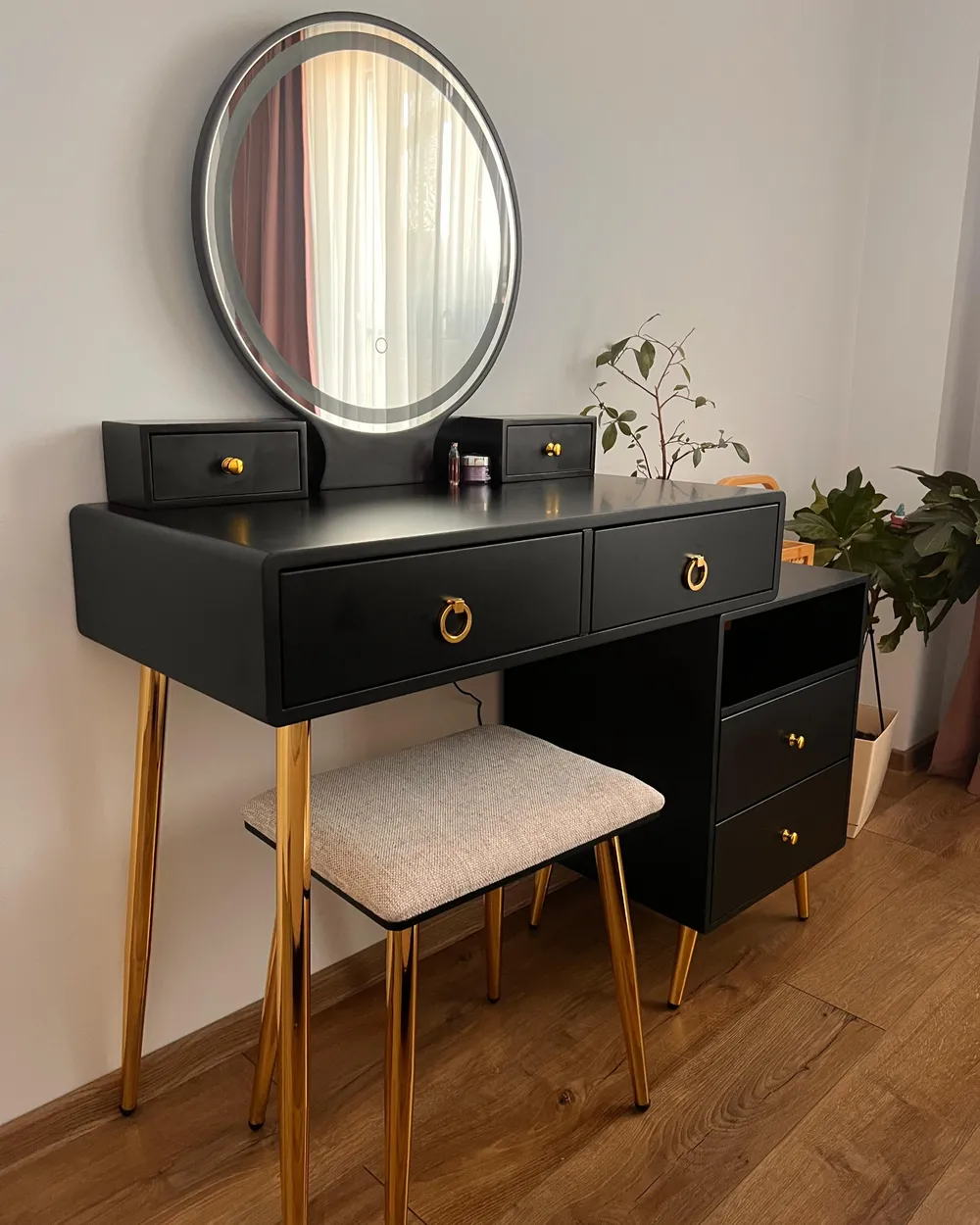 slim fit dress slacks Olympus Dressing Table with Stool & Mirror Black & Gold – Living4vintage