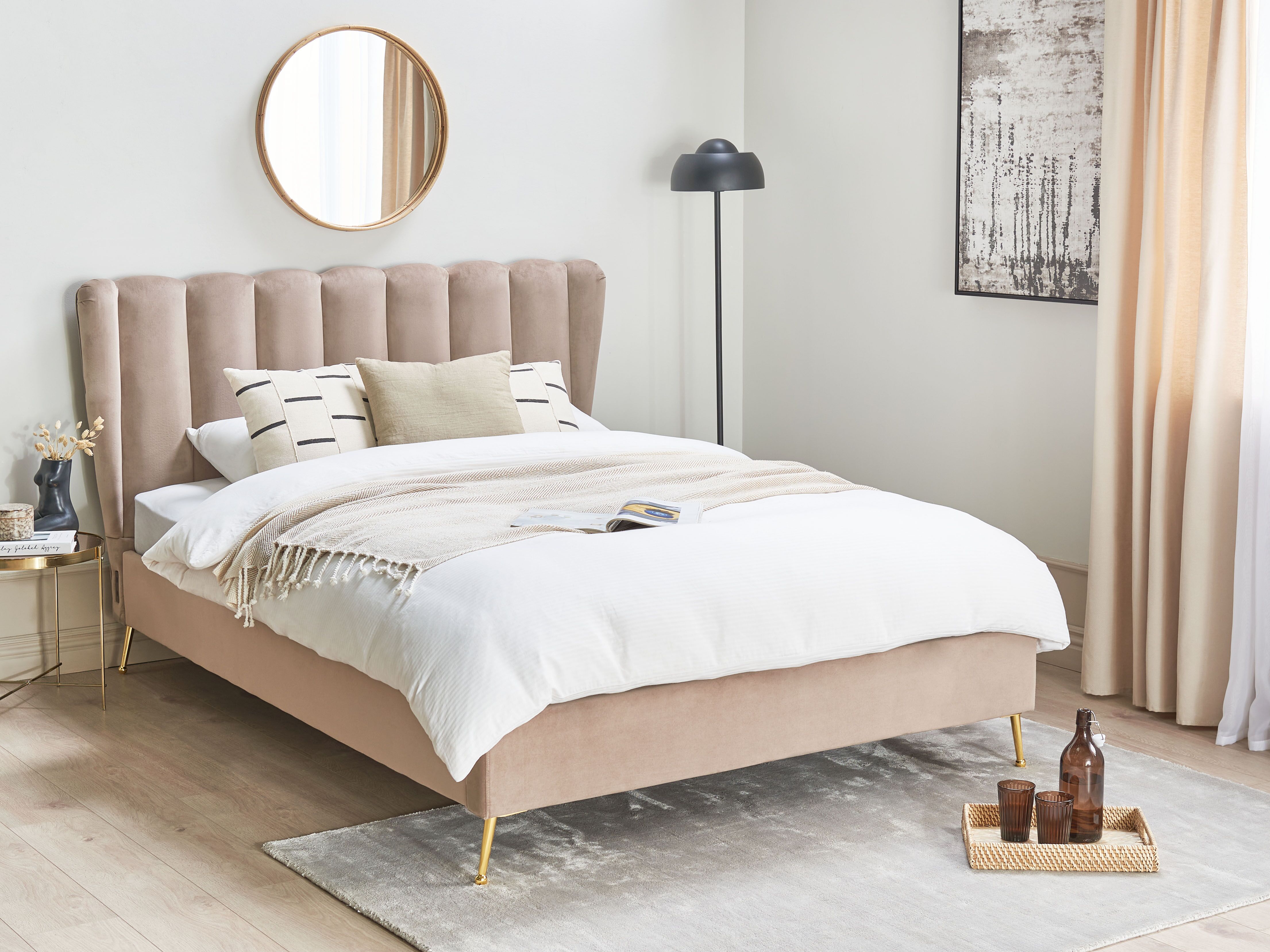 Lit avec sommier Velours MIRIBEL 140 x 200 cm Taupe_1182401
