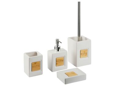 4dílná keramická sada doplňků do koupelny béžová/světlé dřevo KOUROU