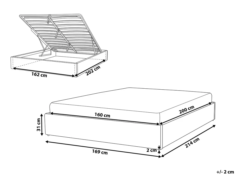 Ottoman Bed without Headboard DINAN Fabric Light Beige 160 x 200 cm (EU King Size)_903635