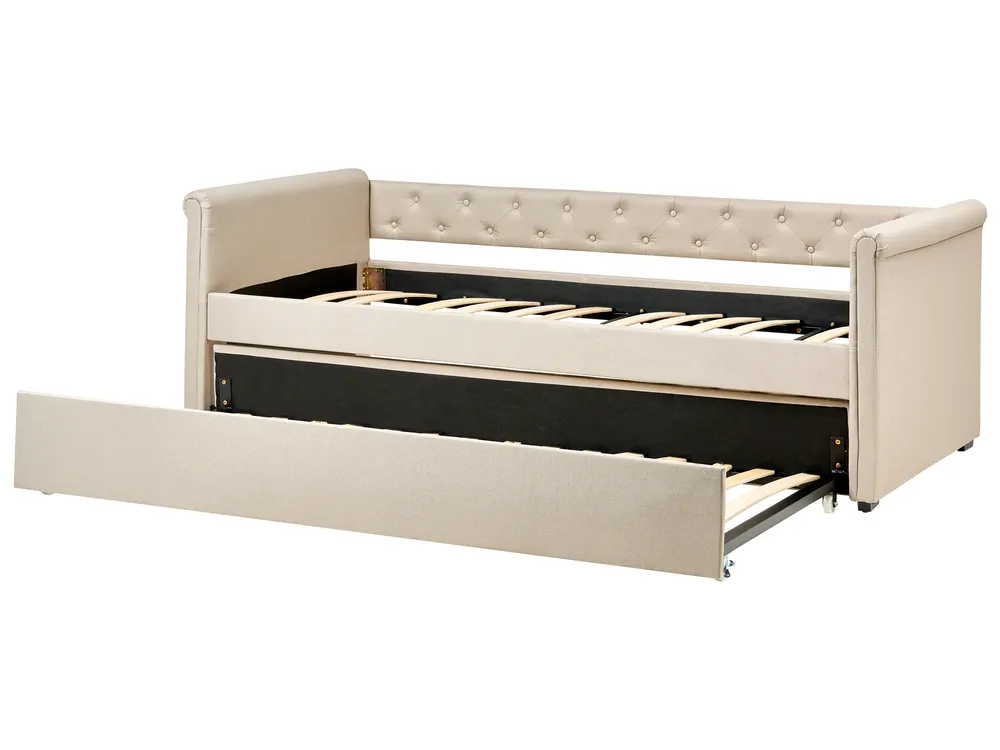 Lit gigogne Tissu LIBOURNE 90 x 200 cm Beige_729649