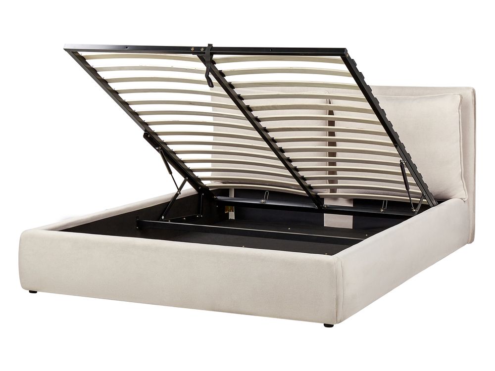 Ottoman Bed BAJONNA Fabric Light Beige 160 x 200 cm (EU King Size)