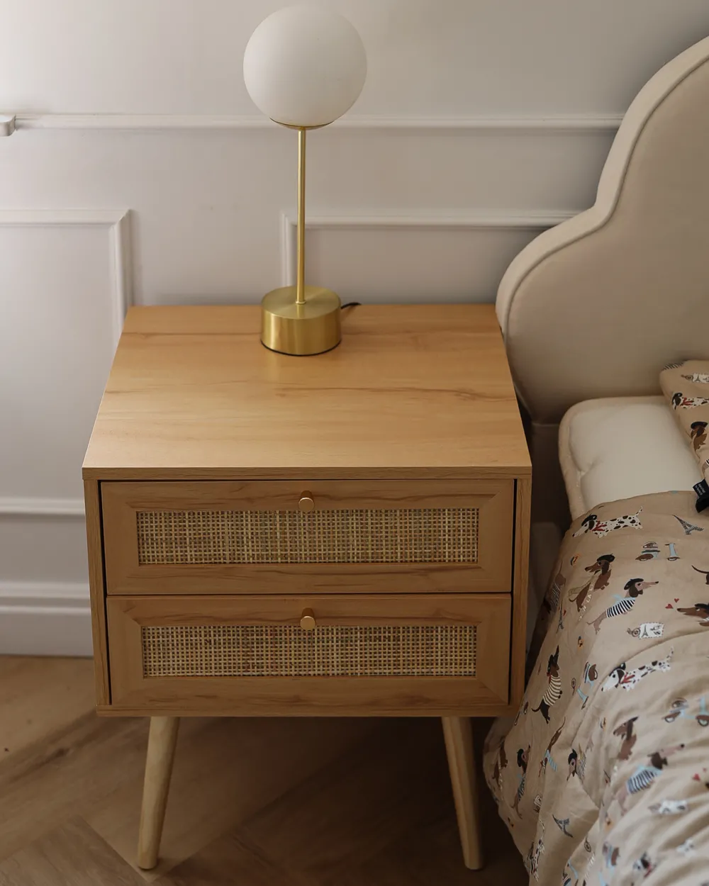 2 Drawer Bedside Table PEROTE Rattan Light Brown_1022465