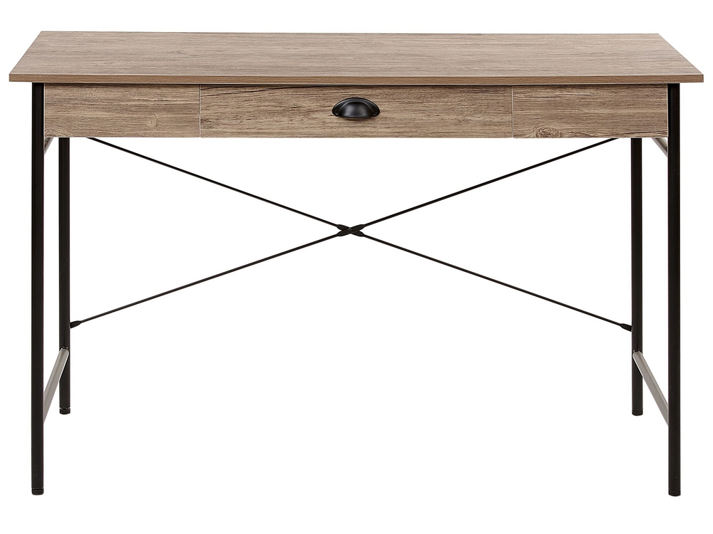 1 Drawer Home Office Desk 120 x 60 cm Dark Wood with Black CASCO Beliani