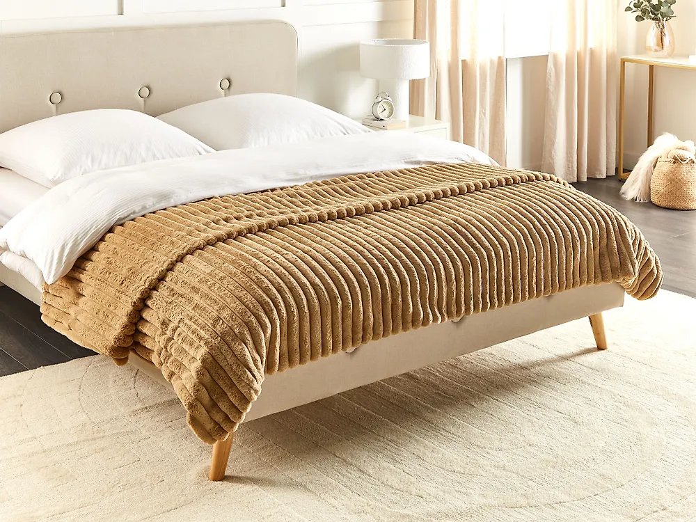 Couvre-lits RAKYA Fourrure synthétique 200 x 220 cm Marron clair_1178887