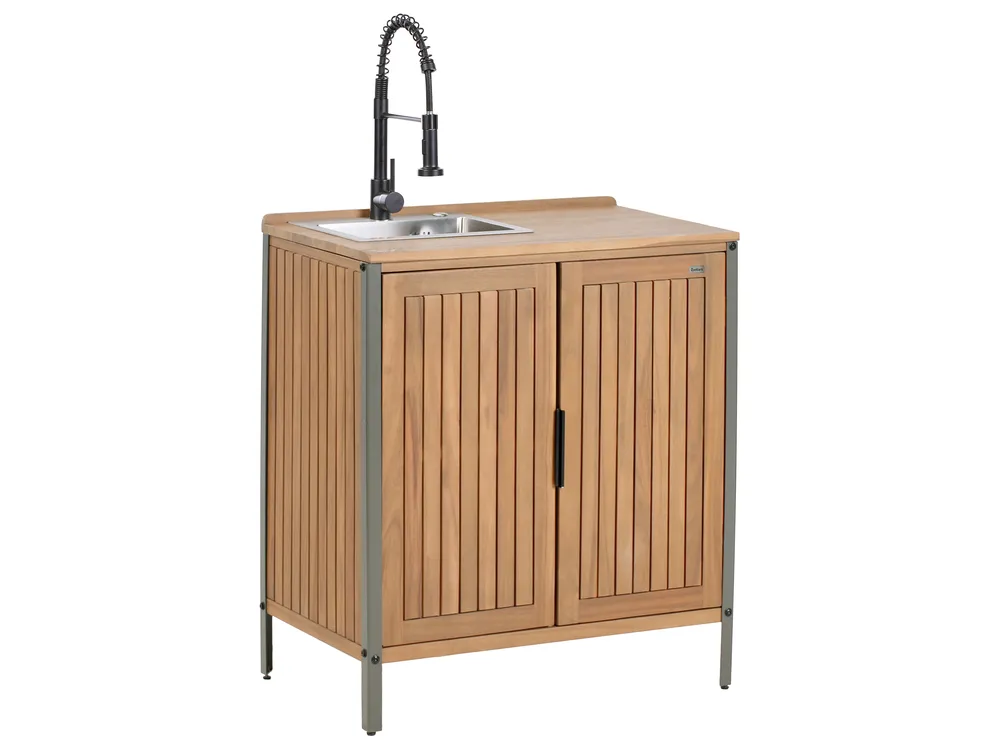 Outdoor Kitchen Cabinet with Sink IVREA Brown/ Black Certified Acacia Wood