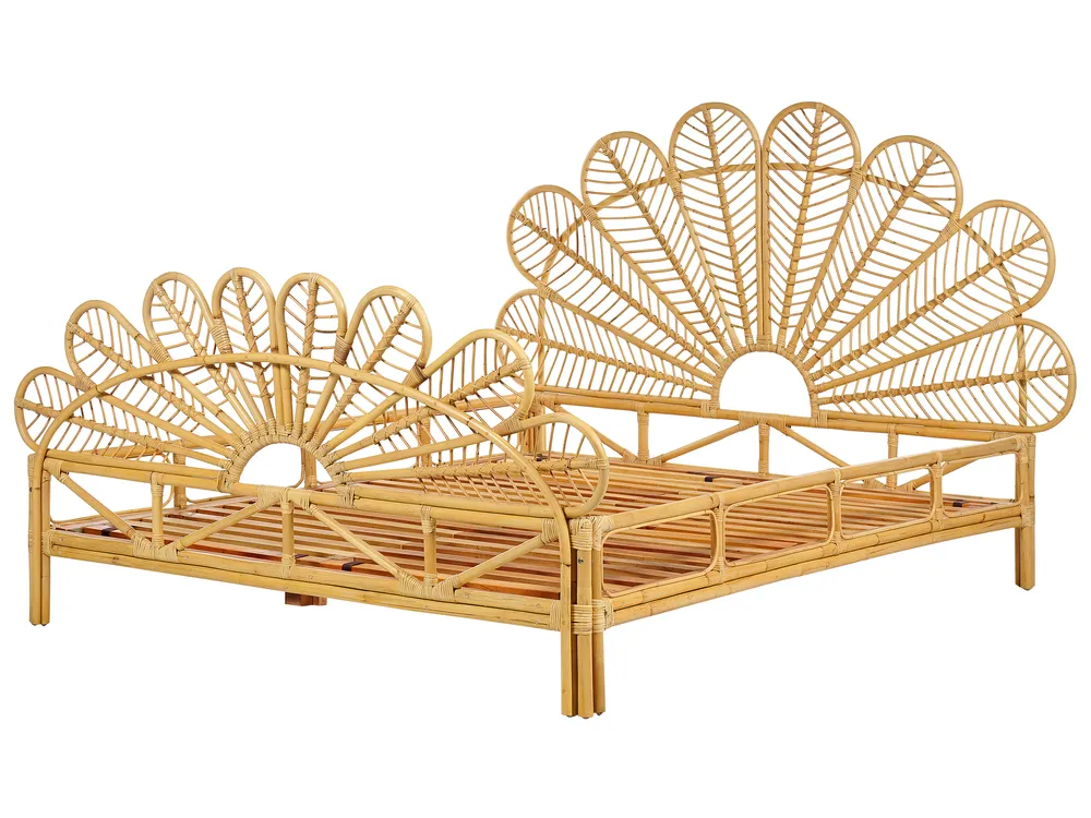 Lit avec sommier Rotin FLORENTINE 160 x 200 cm Marron clair_868928