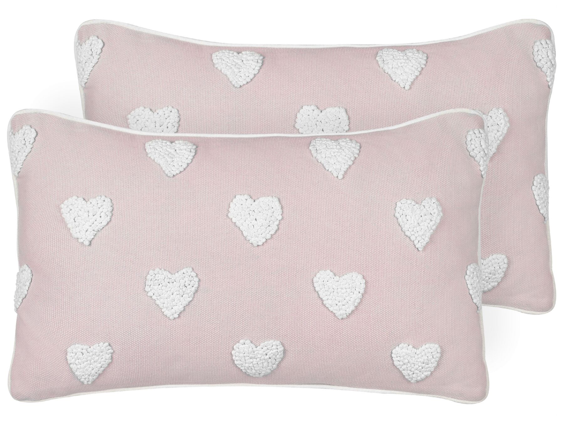 Set of 2 Cotton Cushions Embroidered Hearts 30 x 50 cm Pink GAZANIA_893201