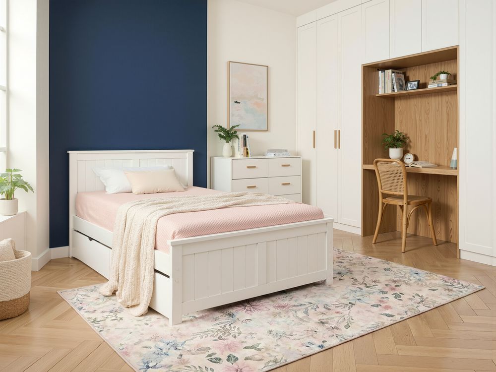Bett mit 2 Schubladen SABRAN Kiefernholz Weiss 120 x 200 cm