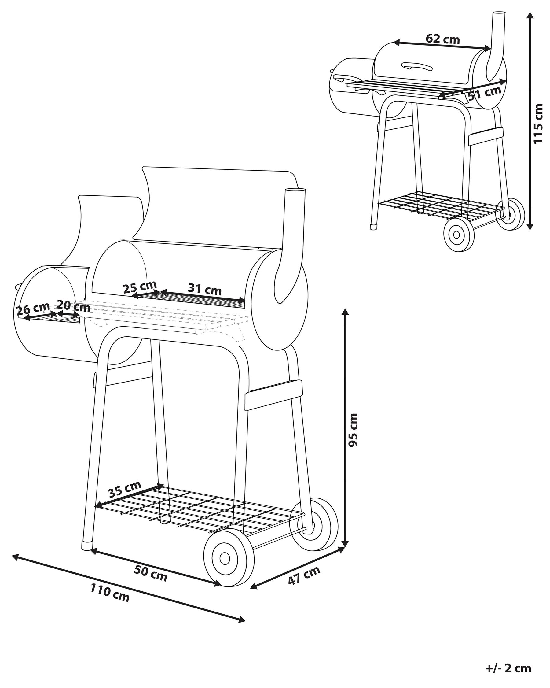 Barbecue a carbonella SATAH con affumicatore Metallo Nero_822698