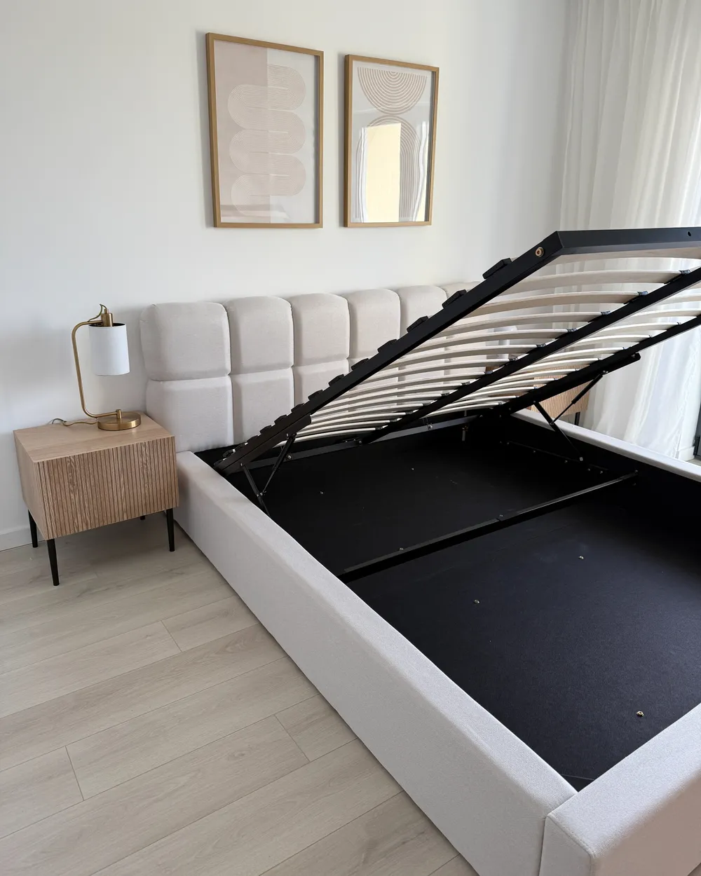 Bett mit Stauraum BASTON Stoff Cremeweiß 160 x 200 cm_1020579