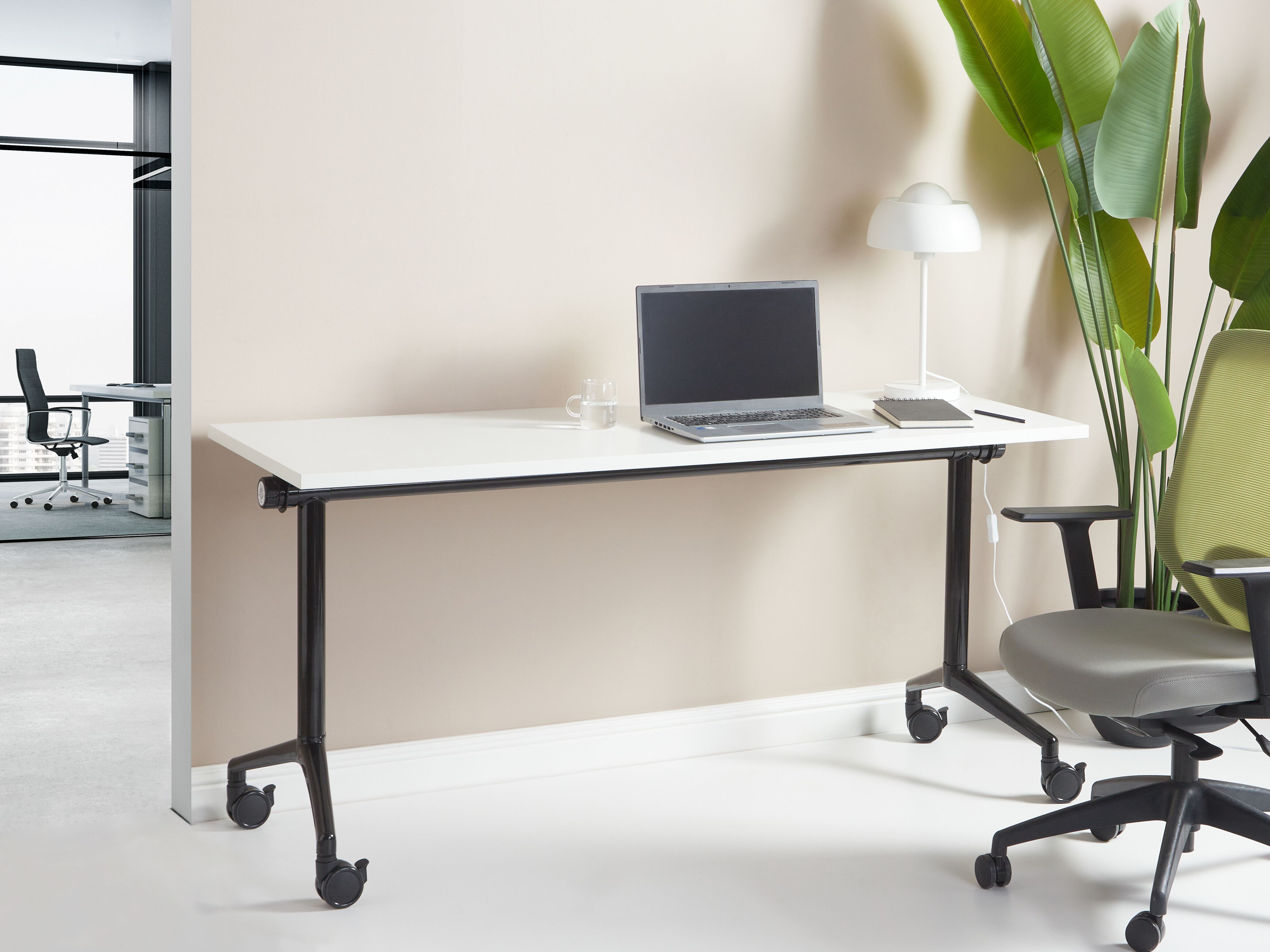 Zusammenklappbarer Schreibtisch CAVI Weiß 160 cm 60 cm mit Rädern ...