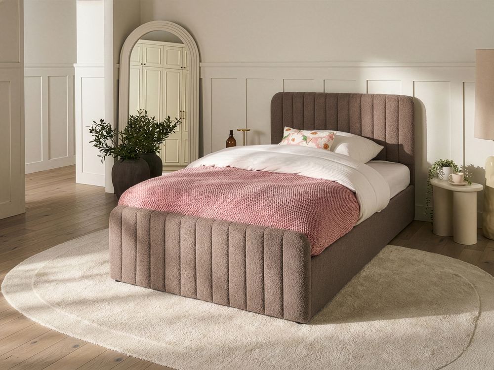 Bett mit Stauraum LUNAN Bouclé Taupe 120 x 200 cm