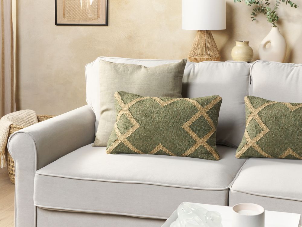 Set de 2 perne decorative GOPI 30 x 50 cm Iută Verde Imprimeu geometric