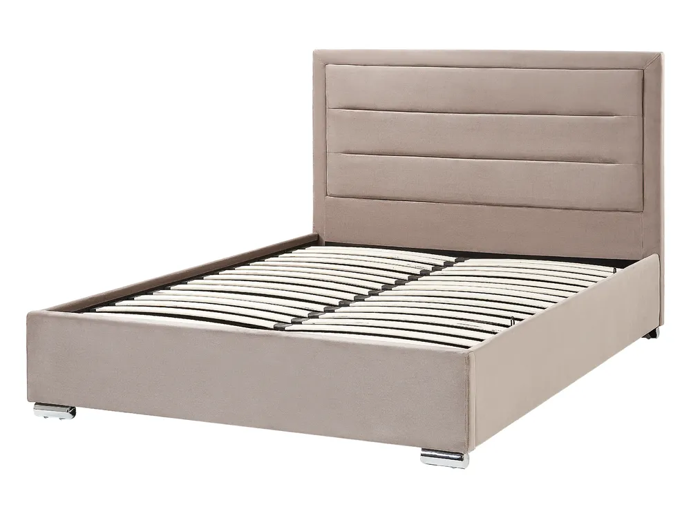 Bett mit Stauraum ROUEN Samtstoff Taupe 140 x 200 cm_843831