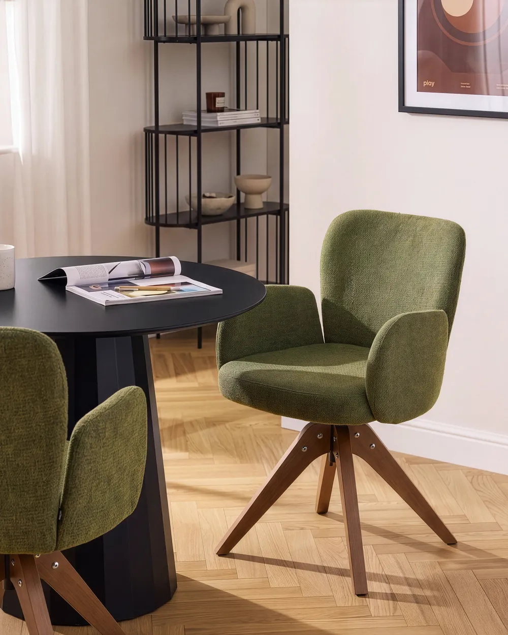 Set of 2 Dining Chairs Swivel JEAN Fabric Green