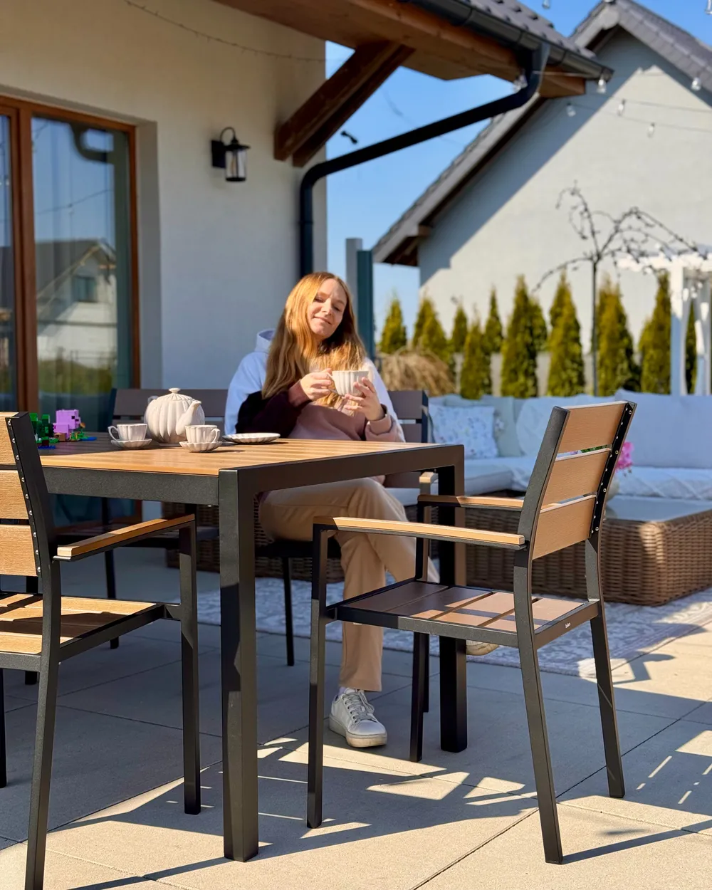 Garden Dining Table VERNIO 180 cm 90 cm Metal Brown/ Black_1072665