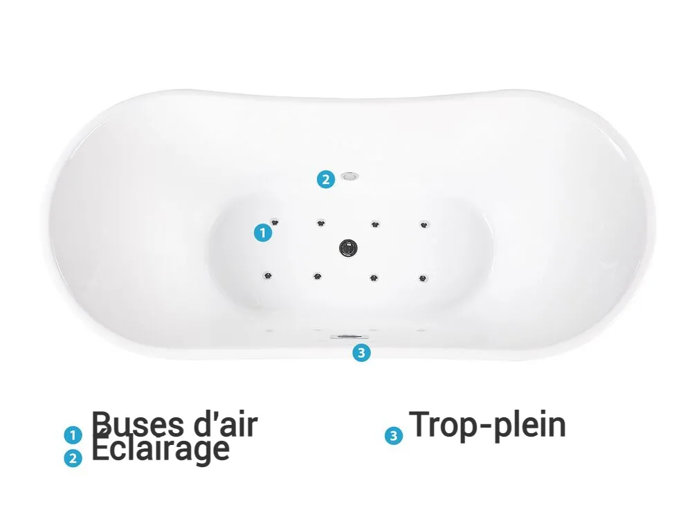 Baignoire balnéo îlot avec LED ANTIGUA 168 x 80 cm Blanc_808425