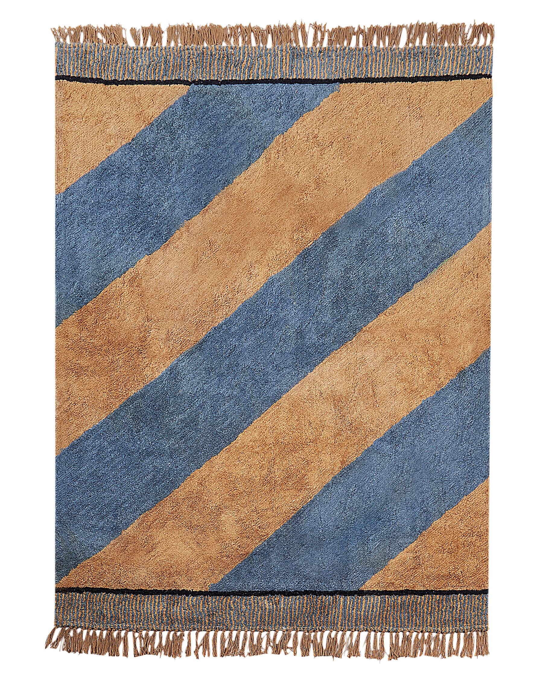 Alfombra de algodón azul y marrón 140 x 200 cm XULUF_906839