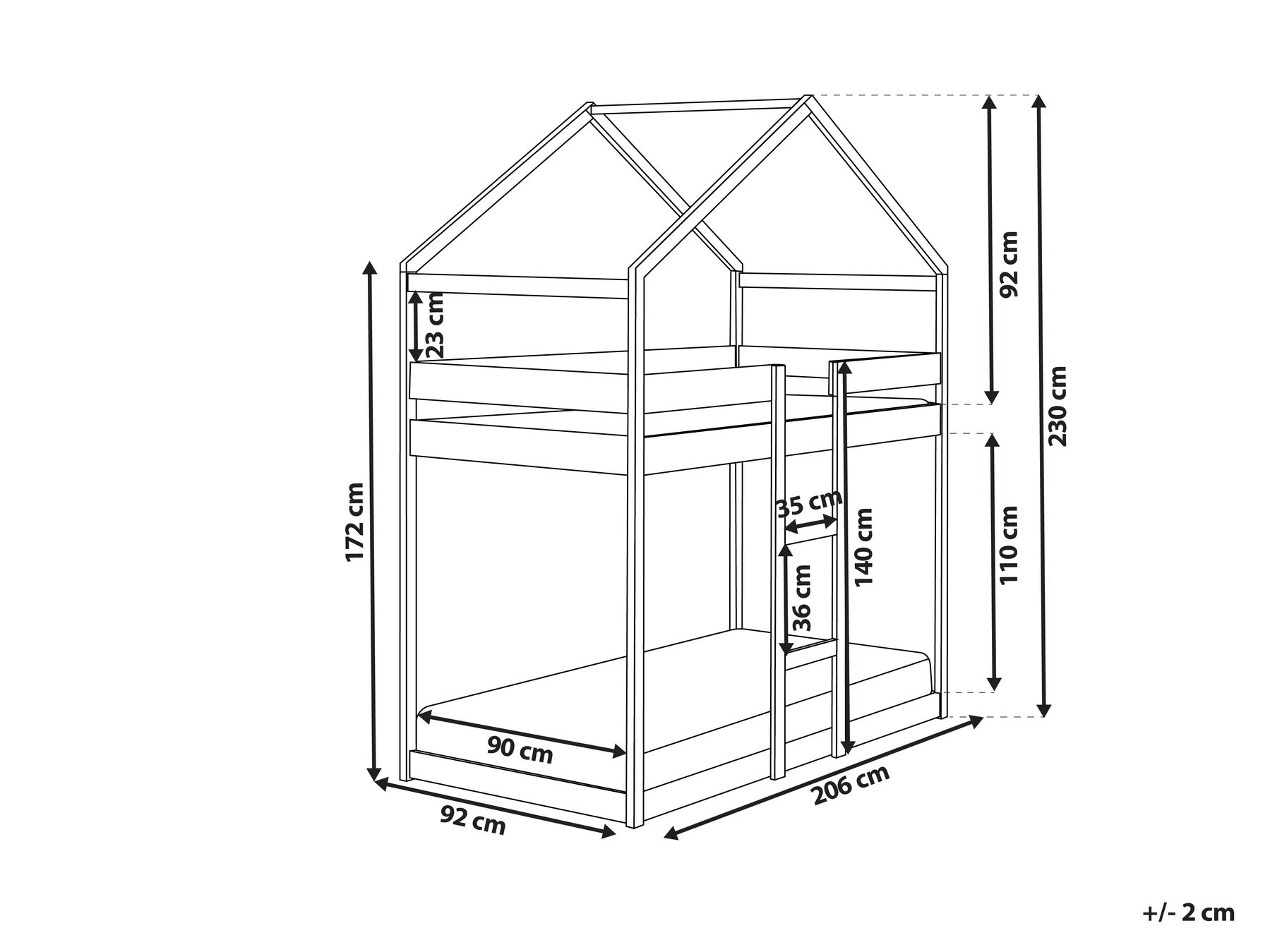 Bunk Bed House Pine Wood LABATUT 90 x 200 cm (EU Single) Light Brown_911507