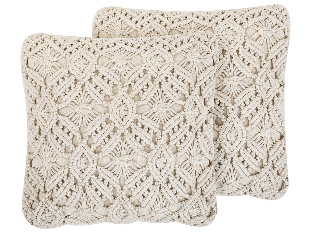 Lot de 2 coussins décoratifs ESENKOY 50 x 50 cm Coton Beige clair Motif géométrique