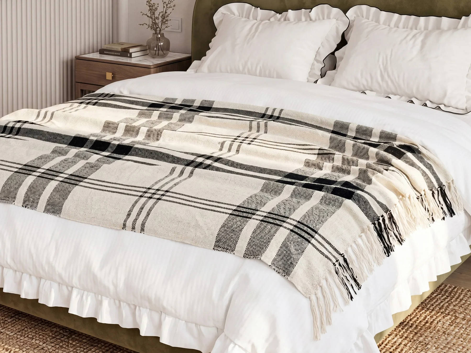 Coperta YUVALI Cotone 130 x 170 cm Bianco_864047