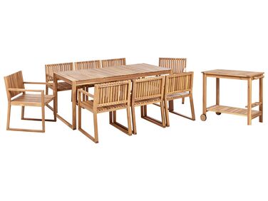 Zestaw ogrodowy z certyfikowanego drewna stół i 8 krzeseł z wózkiem SASSARI II