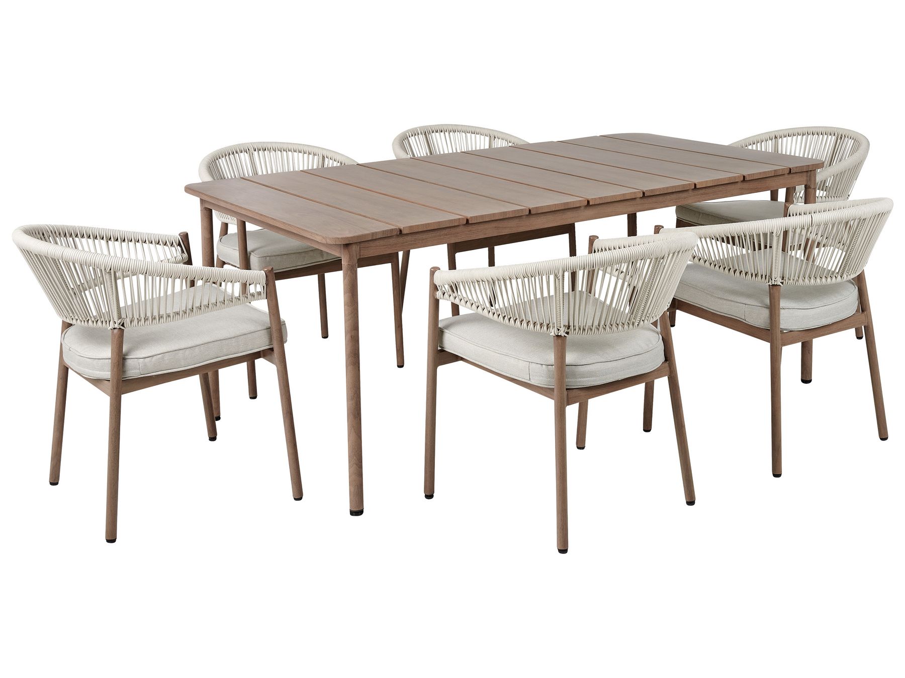 6 Seater Aluminium Garden Dining Set Taupe and Light Wood FLAVIA_936236