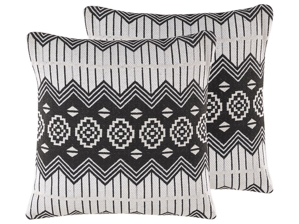 Conjunto de 2 cojines decorativos CARDAK 45 x 45 cm Algodón Negro/Blanco Patrón geométrico