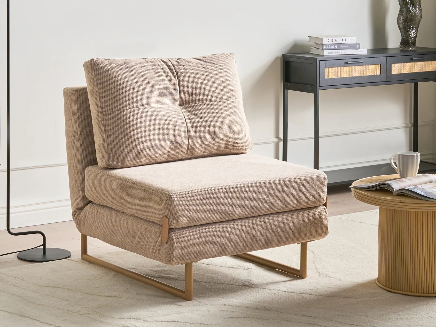 Single Sofa Bed JERSLEV Fabric Light Brown_1009903