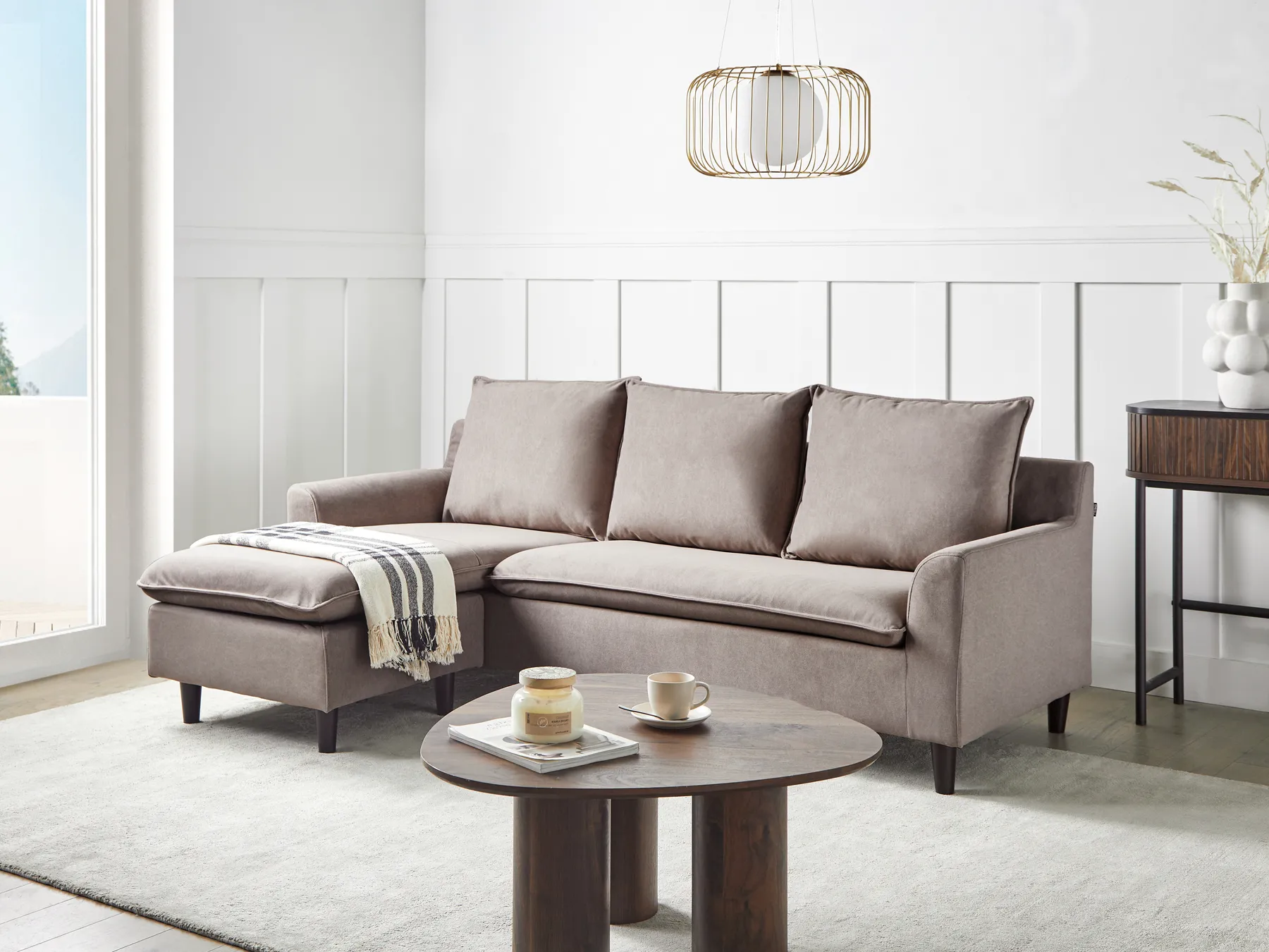 Corner Sofa 3 Seater ELVENES Velvet Taupe Right Hand_966886