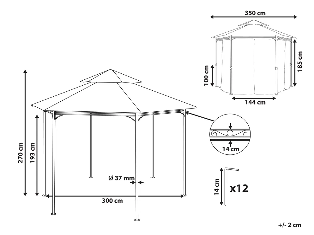 Gazebo PORTEL 350 cm 350 cm Metal Graphite Grey_779015