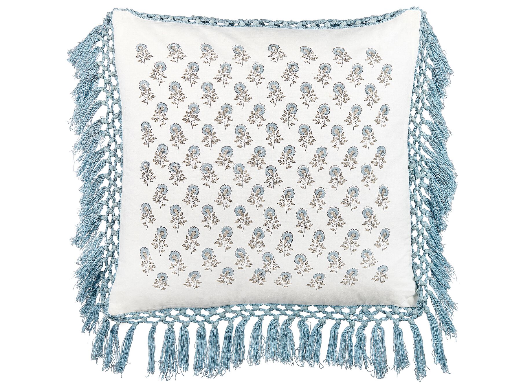 Coussin en coton à motif floral blanc et bleu 45 x 45 cm PALLIDA_839141