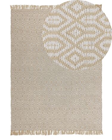 Teppich beige 140 x 200 cm geometrisches Muster Kurzflor zweiseitig POZANTI
