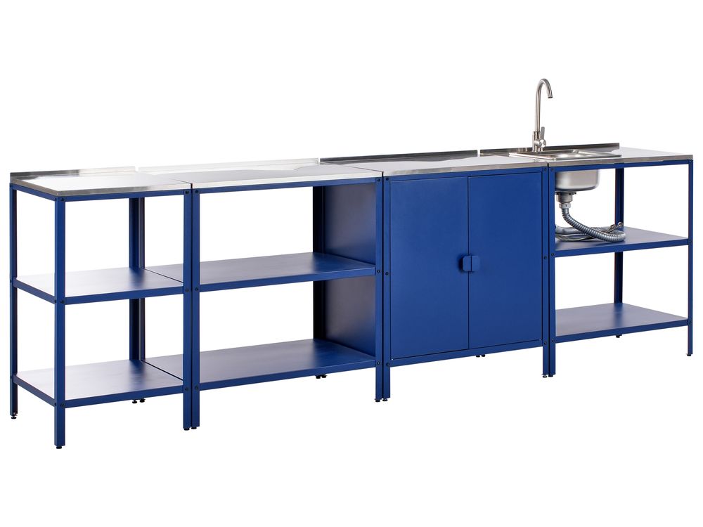 4 Piece Outdoor Kitchen Set with Sink VILAMA Blue Metal