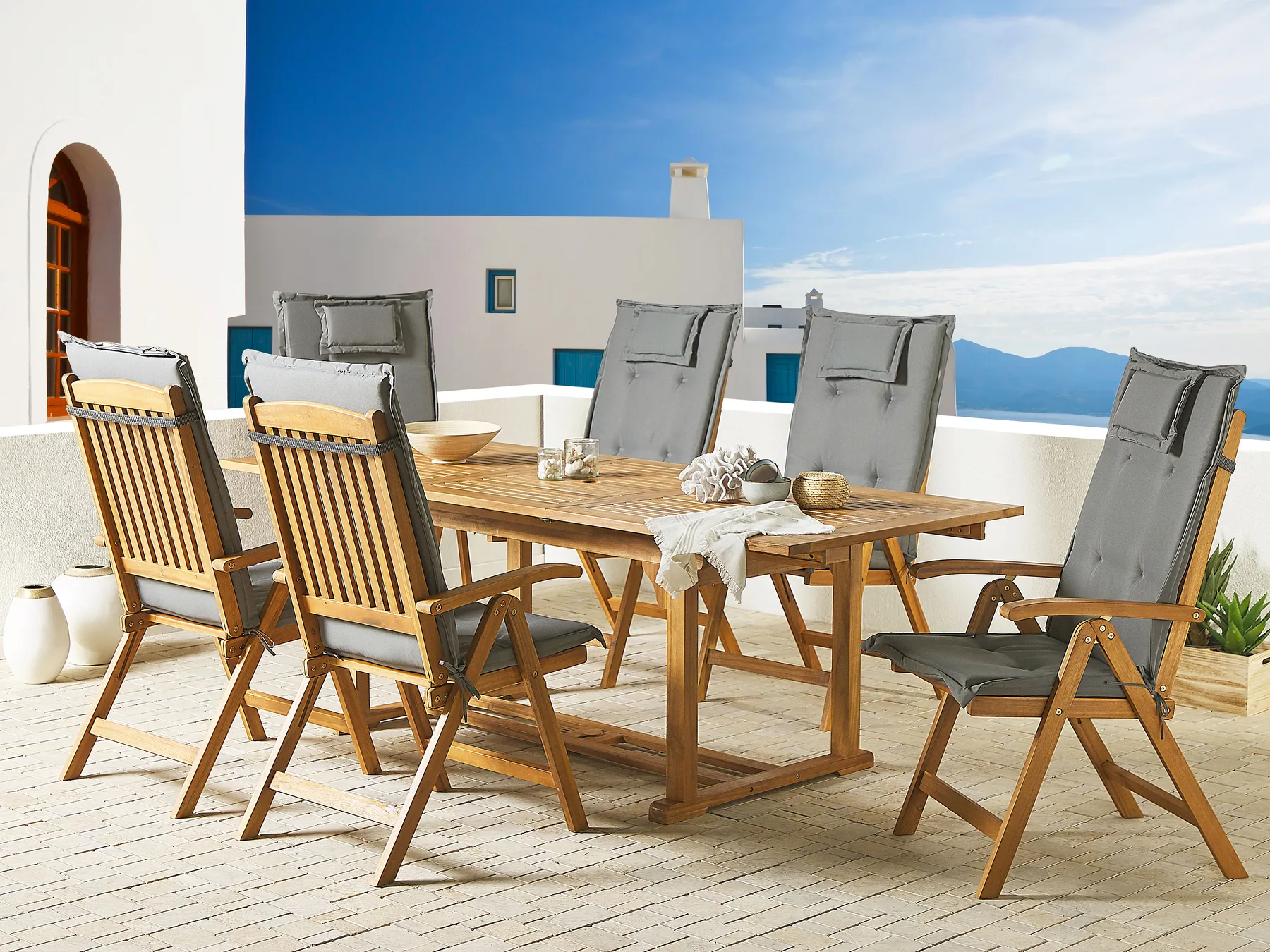Garden Dining Set 6 Seater JAVA with Cushions Acacia Wood Graphite Grey_791082