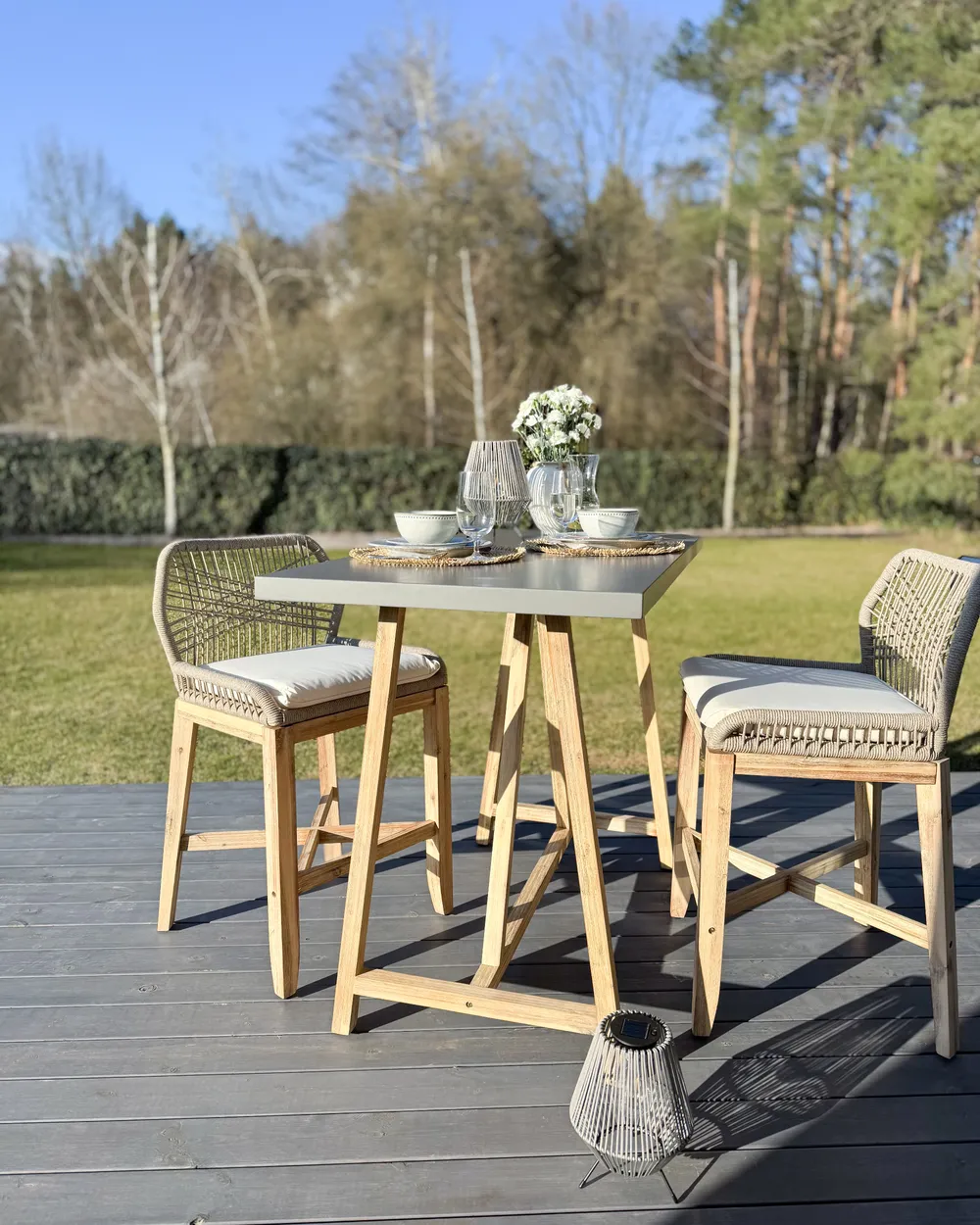 Bistro Set with Cushions TALAMONE Acacia Wood Grey_1071973