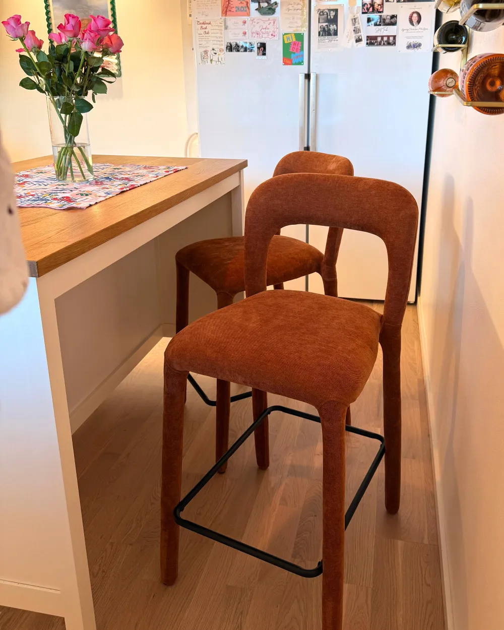 Set of 2 Bar Chairs LAKEVILLE Chenille Golden Brown_1185045
