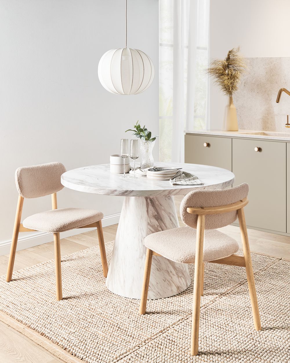 Lot de 2 chaises de salle à manger MILLS Bouclé Marron clair/beige clair
