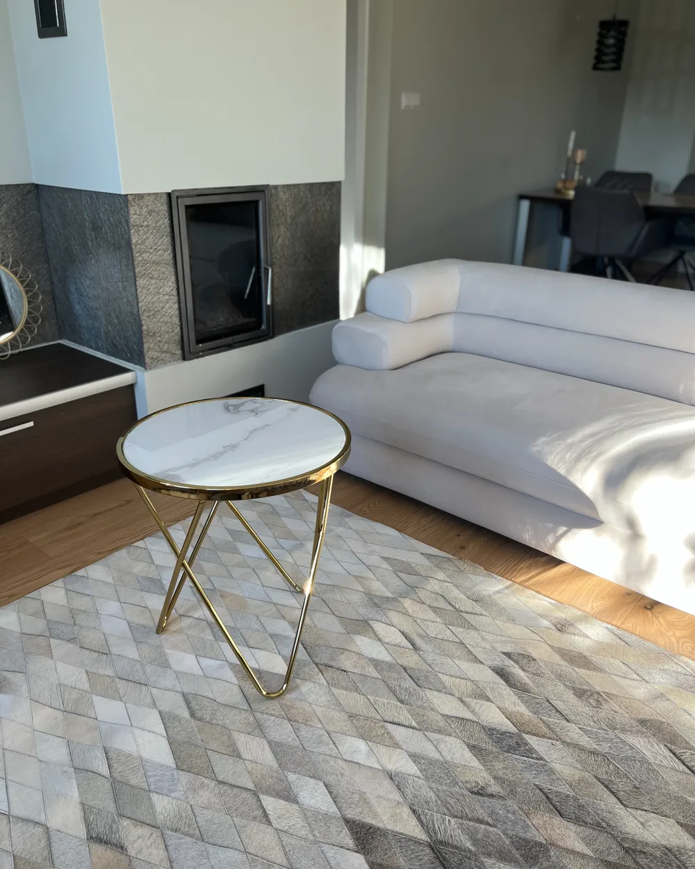 Side Table MERIDIAN Tempered Glass Marble/ Gold_1041835