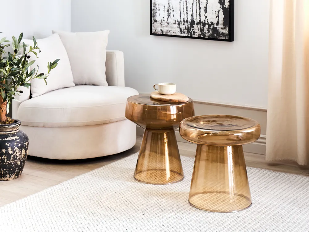 Set of Side Tables LAGUNA/CALDERA Glass Golden Brown - Main Image